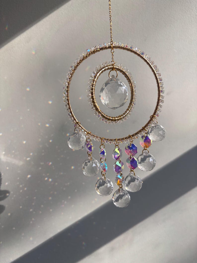 Double Ring Crystal Suncatcher | Hanging Window Prism | Rainbow Maker ...