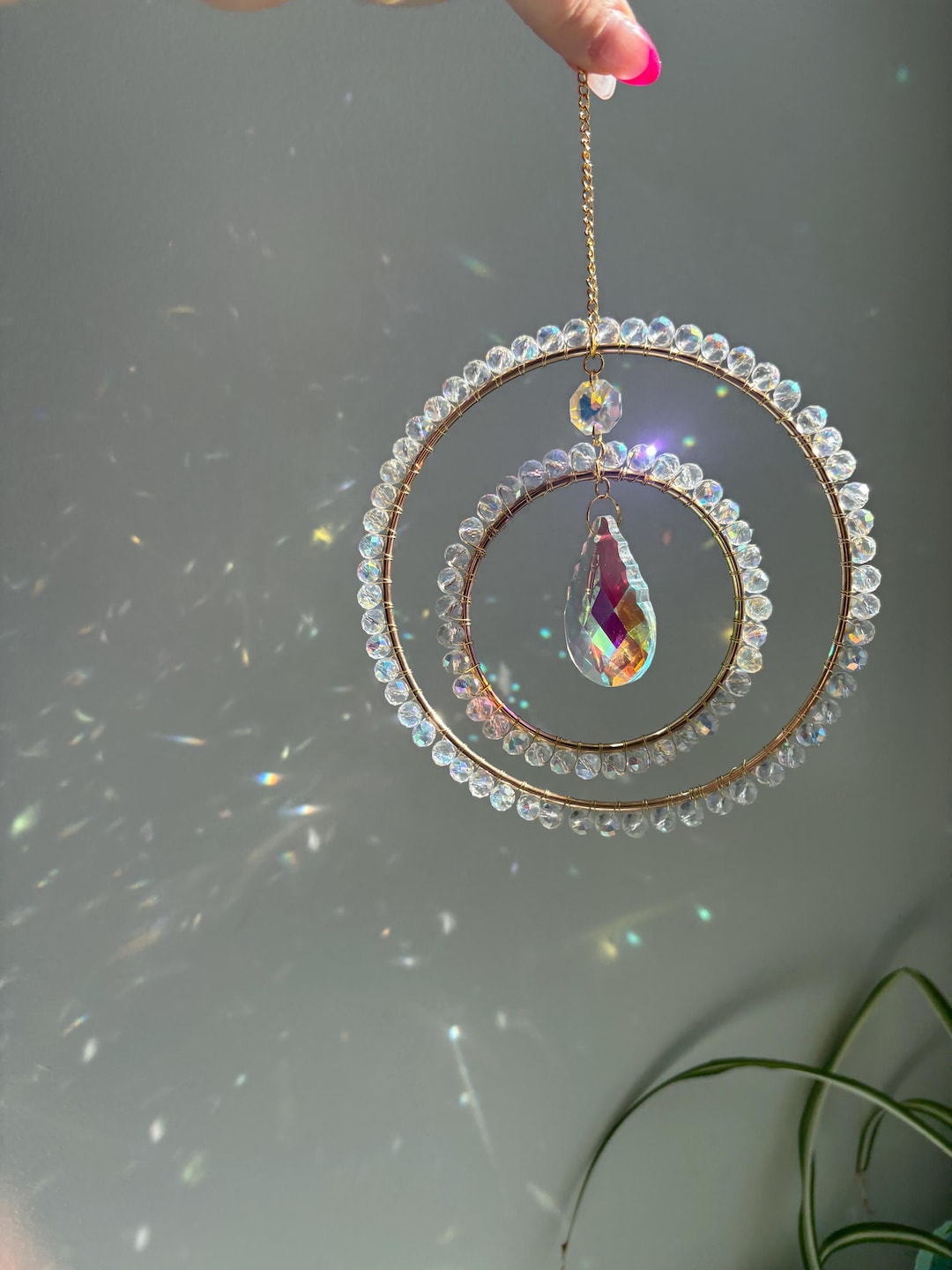 Double Hoop Crystal Suncatcher • Real K9 Crystal • Rainbow Light ...