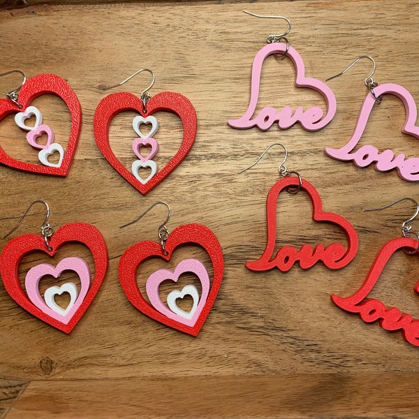 3D printed Valentine’s Day earrings, love earrings, heart earrings