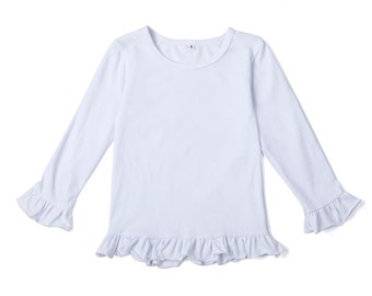 Polyester 100% Long sleeve ruffle shirt for girl boutique quality blanks soft feel great for sublimation DTF HTV blanks