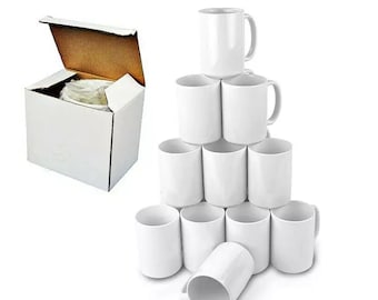 white ceramic coffee mug sublimation blank in 11 oz and in 15 oz come in white gift box