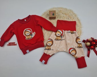 Weihnachtsset Sweatshirt mit Pumphose Baby Kleinkind Kinder Unisex Mädchen Junge Löwe Gr. 56/62