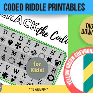 Riddle Puzzle Printables for Kids, Coded with a Picture-based Legend.  DIY Printable Riddle Puzzles, Solve Riddle Answers.  GrnYellChev Set