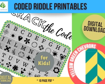 Riddle Puzzle Printables for Kids, Coded with a Picture-based Legend.  DIY Printable Riddle Puzzles, Solve Riddle Answers.  GrnYellChev Set