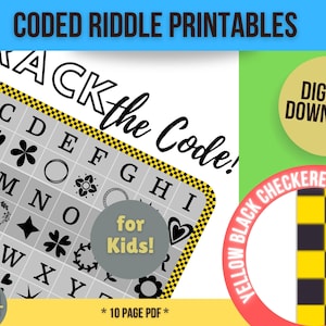 Riddle Puzzle Printables for Kids, Coded with a Picture-based Legend.  DIY Printable Riddle Puzzles, Solve Riddle Answers. YellBlkCheck Set