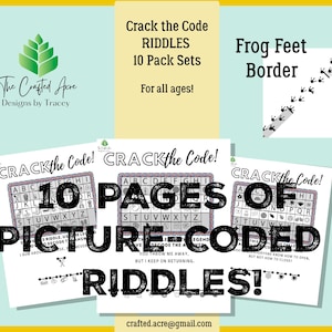 Printable Crack the Code 10 Riddle Puzzle Pack, DIY Printable Game, Solve Riddles in Picture Codes and Have Fun! Frog Feet Border