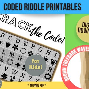 Riddle Puzzle Printables for Kids, Coded with a Picture-based Legend.  DIY Printable Riddle Puzzles, Solve Riddle Answers. TreeBarkWave Set