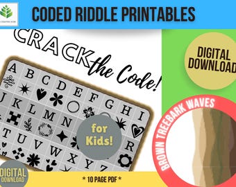 Riddle Puzzle Printables for Kids, Coded with a Picture-based Legend.  DIY Printable Riddle Puzzles, Solve Riddle Answers. TreeBarkWave Set