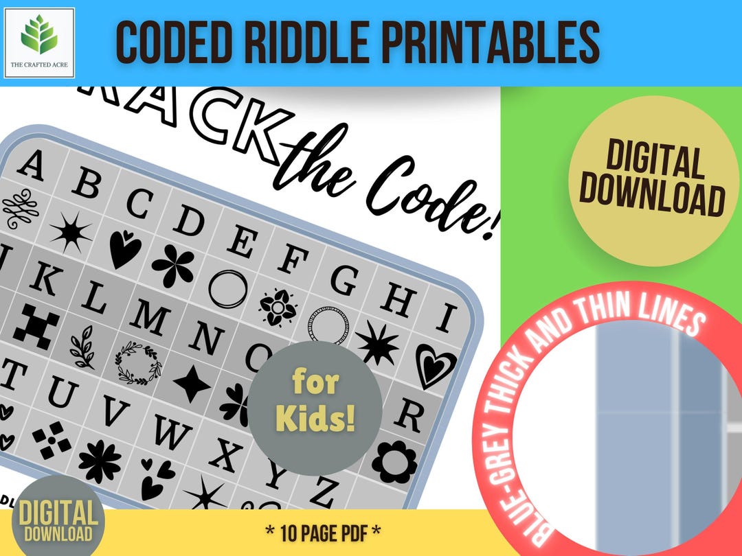 Riddle Puzzle Printables for Kids, Coded With a Picture-based Legend ...
