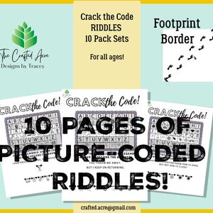 Printable Crack the Code 10 Riddle Puzzle Pack, DIY Printable Game, Solve Riddles in Picture Codes and Have Fun! Footprint Border