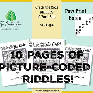Printable Crack the Code 10 Riddle Puzzle Pack, DIY Printable Game, Solve Riddles in Picture Codes and Have Fun! Paw Print Border