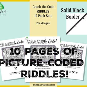 Printable Crack the Code 10 Riddle Puzzle Pack, DIY Printable Game, Solve Riddles in Picture Codes and Have Fun! Solid Black Border