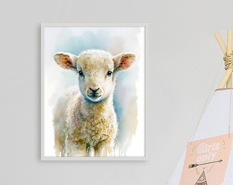 Watercolor Baby Lamb Nursery Wall Art | Minimalist Art | Simple Watercolor Painting