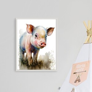 Watercolor Baby Pig Nursery Wall Art | Minimalist Art | Simple Watercolor Painting