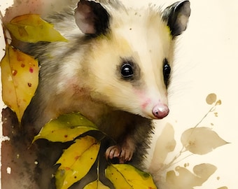 Opossum Print | Opossum Nursery Wall Art | Cute Opossum | Forest Animal Art | Watercolor Painting Opossum | Digital Art Print Download