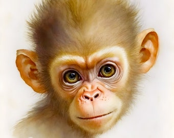 Baby Monkey Printable Wall Art | Nursery Wall Decor | Cute Monkey Clipart | Baby Monkey Digital Art | Digital Print Download Trendy