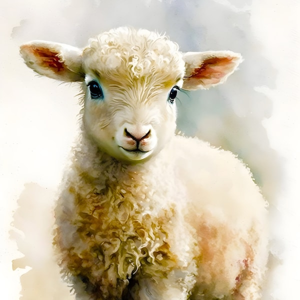 Lamb Oil Painting | Baby Lamb Print Nursery | Farm Animal Printable Wall Art | Baby Lamb Illustration | Digital Download Wall Art Animals