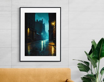 Premium Gothic City Photo | London Cityscape | Rainy Night City Street Print | Oil Painting Print| High Quality Jpgs Digital File