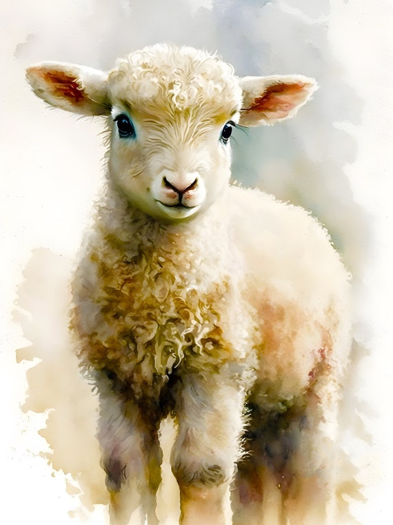 Lamb Oil Painting | Baby Lamb Print Nursery | Farm Animal Printable Wall Art | Baby Lamb Illustration | Digital Download Wall Art Animals