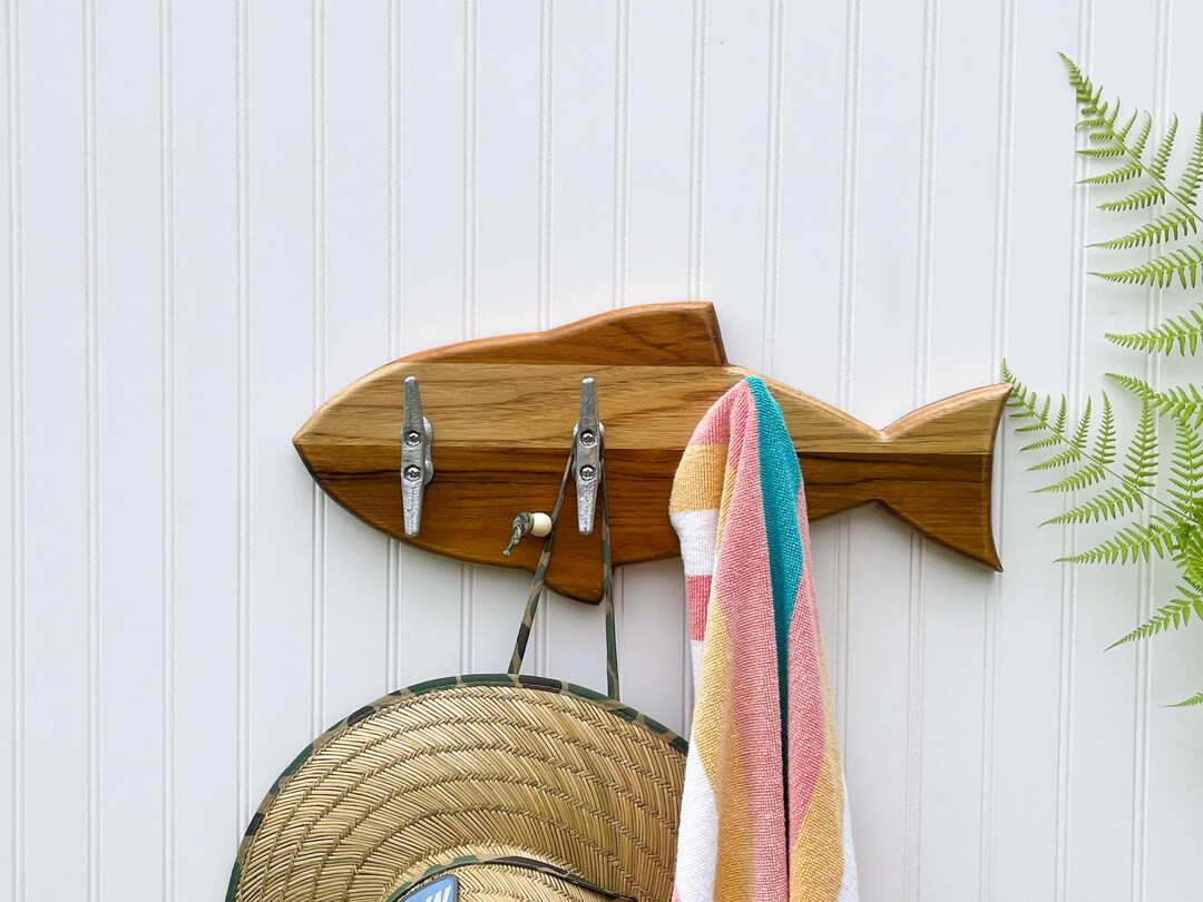 Coastal Fish Towel Rack With Hooks | Beach House Decor - Etsy