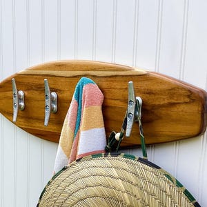 Surfboard Towel Rack With Hooks | Handmade Coastal Decor | Driftwood ...
