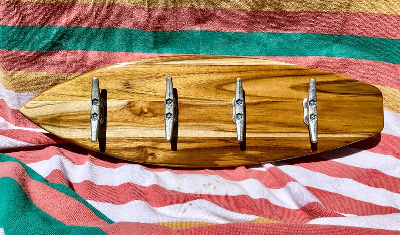 Surfboard Towel Rack With Hooks | Handmade Coastal Decor | Driftwood ...