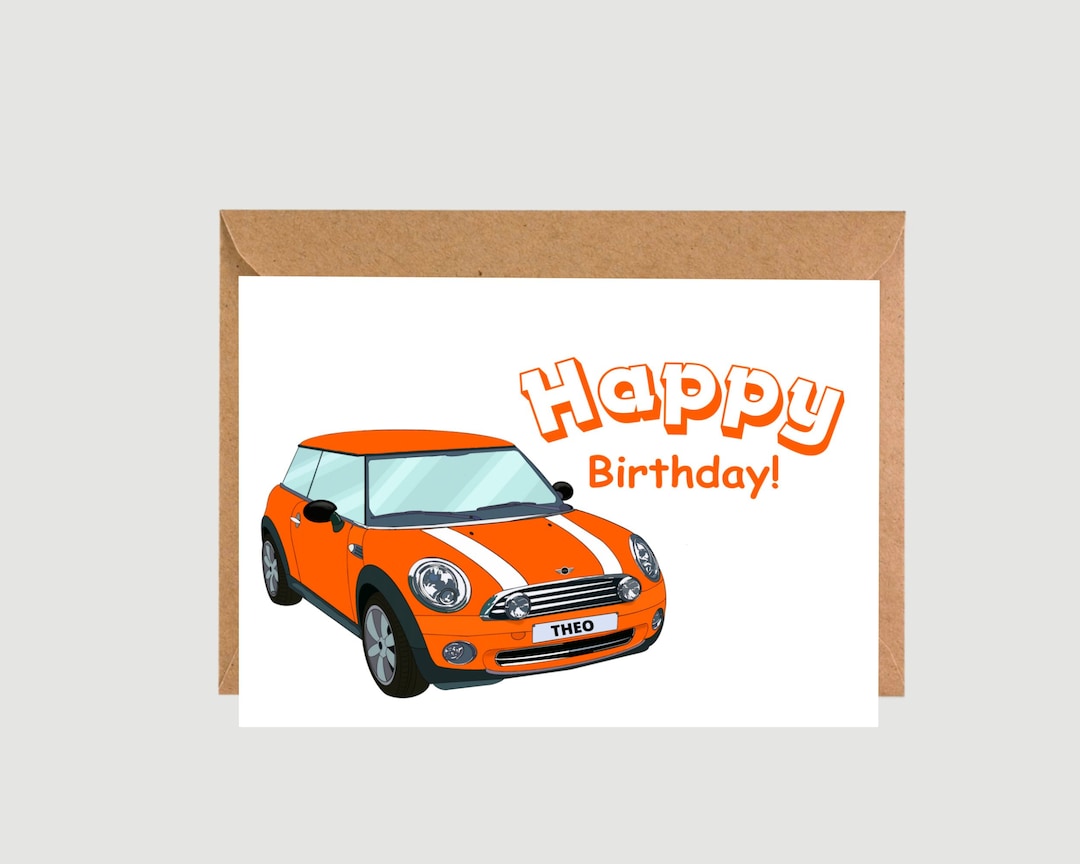 Personalised Mini Cooper Car Birthday Card, Any Name, A5,A6 Size