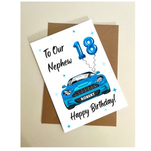 Carte d'anniversaire personnalisée pour 18 ans, Voiture de sport, A5, A6, Carte de voeux faite main, Neveu, Petit-fils, Nièce, Petite-fille, Carte personnalisée