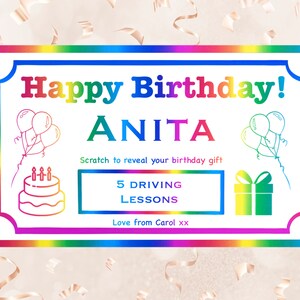 Carte-cadeau personnalisée de joyeux anniversaire, autocollants à gratter, chèque-cadeau à gratter et révéler, pour lui, pour elle, petite amie, petit ami