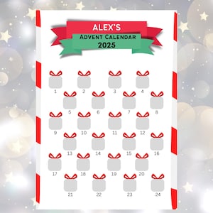 Personalised Scratch off Advent Calendar, Blank DIY, Customised Name, A4 Christmas Gift, Childrens Advent Calendar, Kids, For Him, For Her