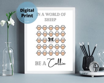 Inspirational Cartoon Border Collie Digital Print