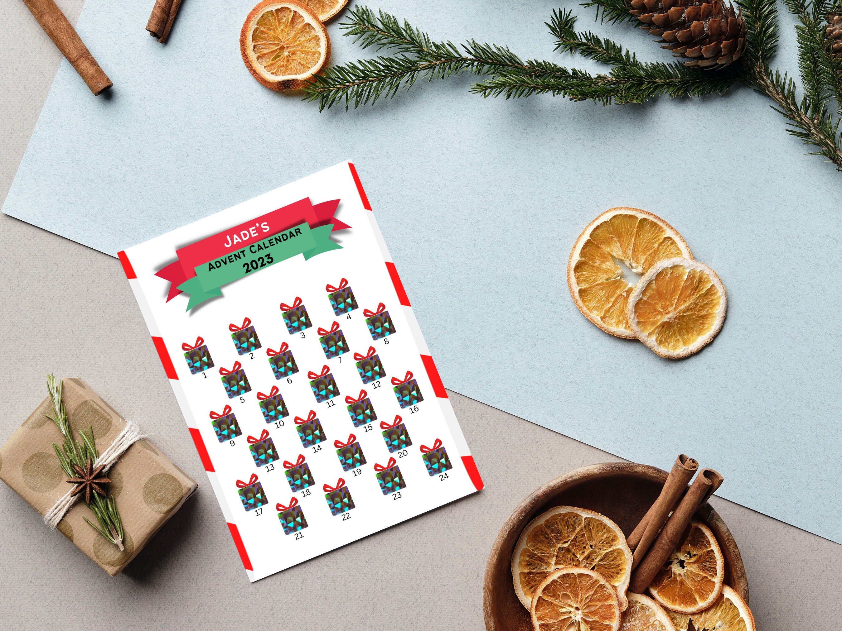 Personalised Scratch off Advent Calendar, Blank DIY, Customised Name