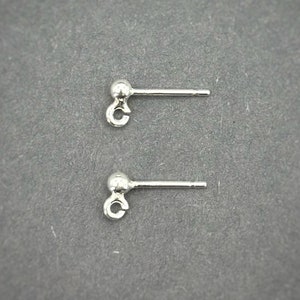 3 mm sterling silver ball stud earrings with open jump ring, 925 silver earring post for jewelry making
