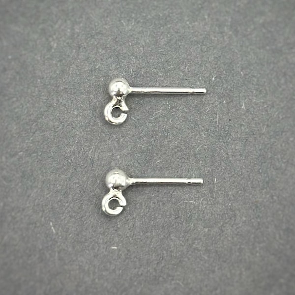 Aretes de bola de plata esterlina de 3 mm con anillo de salto abierto, poste de arete de plata 925 para hacer joyas