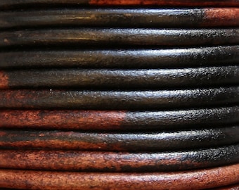 5mm black and brown leather cord, natural leather cord for necklaces, bracelets, antique leather, genuine leather, vintage look leather