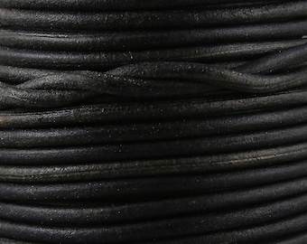 3mm antique black leather cord, genuine leather cord for beading, vintage thin leather cord for necklaces, bracelets