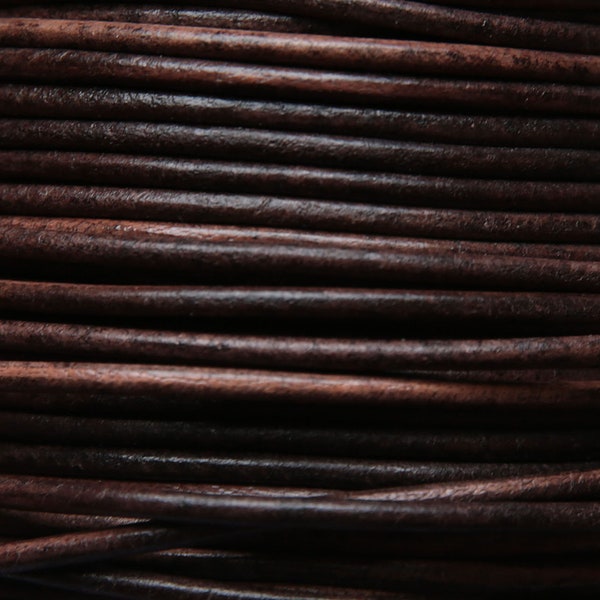 Cordon en cuir marron foncé antique de 2 mm, cordon en cuir véritable pour perler, cordon en cuir mince vintage