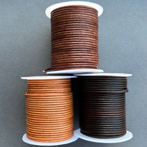 2mm leather cord in brown mahogany, tan natural or distressed brown, genuine natural leather cord, thin leather cord, leather string