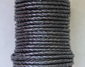 Cordón de cuero bolo trenzado negro de 4 mm, cordón de cuero negro, cuero trenzado para pulsera, cordón redondo trenzado para collar
