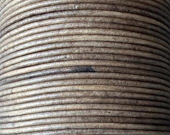 2mm Round Leather Cord Antique Grey Natural, Genuine Leather String for Jewelry Making and Craft Supplies