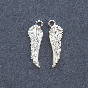 Sterling Silver Angel Wing Charm, Wing Jewelry Charm, 925 Silver Charm, Bracelet Necklace Earrings Charm