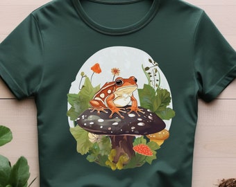 Frog on Mushroom Bella Canvas Tee, Cottagecore Goblincore Shirt