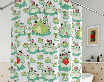 Kawaii Frog Shower Curtain: Playful Cottagecore Bath Decor