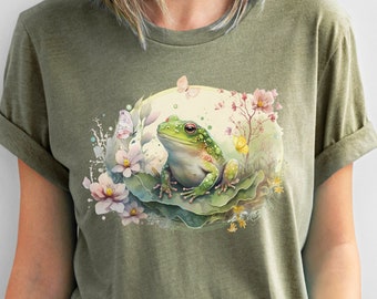 Cottagecore Aesthetic Frog Shirt for Women, Fairycore Floral Frog T-Shirt,  Goblincore Short Sleeve Shirt, Gift for Frog Lovers, Froggy Tee