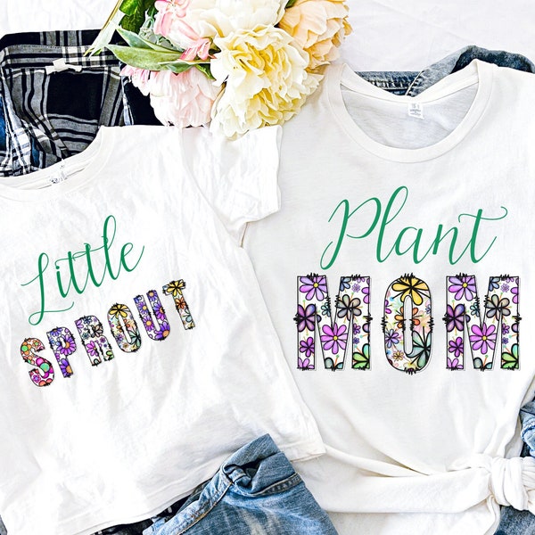 Plant Mom and Little Sprout Shirt Set for Gardening Lovers, Mommy and Me T-Shirt Family Set, Cute Mom and Daughter Tee for Mother's Day