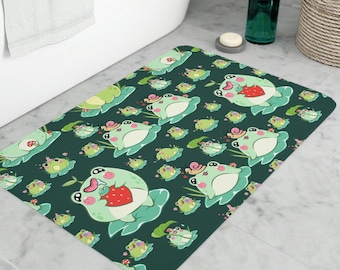 Kawaii Frog Bath Mat: Cottagecore Bathroom Decor, Memory Foam