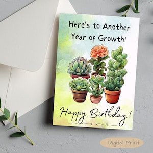 Cartão de aniversário para impressão para amantes de plantas, entusiastas de jardinagem engraçados, cartão de felicitações para download, cartão para plantas de casa