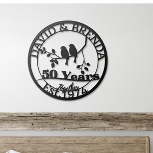 Personalized Golden Anniversary Metal Wall Art: Lovebirds Gift