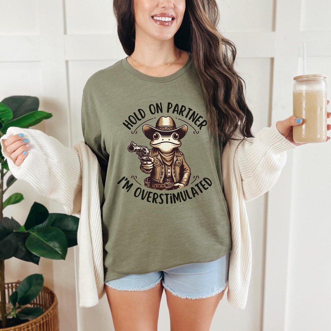 Hold on I'm Overstimulated, Funny Frog Meme Shirt, Retro Sunset T-shirt ...