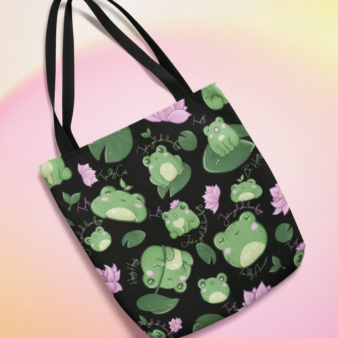 Personalized Cute Frog All Over Print Tote Bag, Custom Froggy Tote ...
